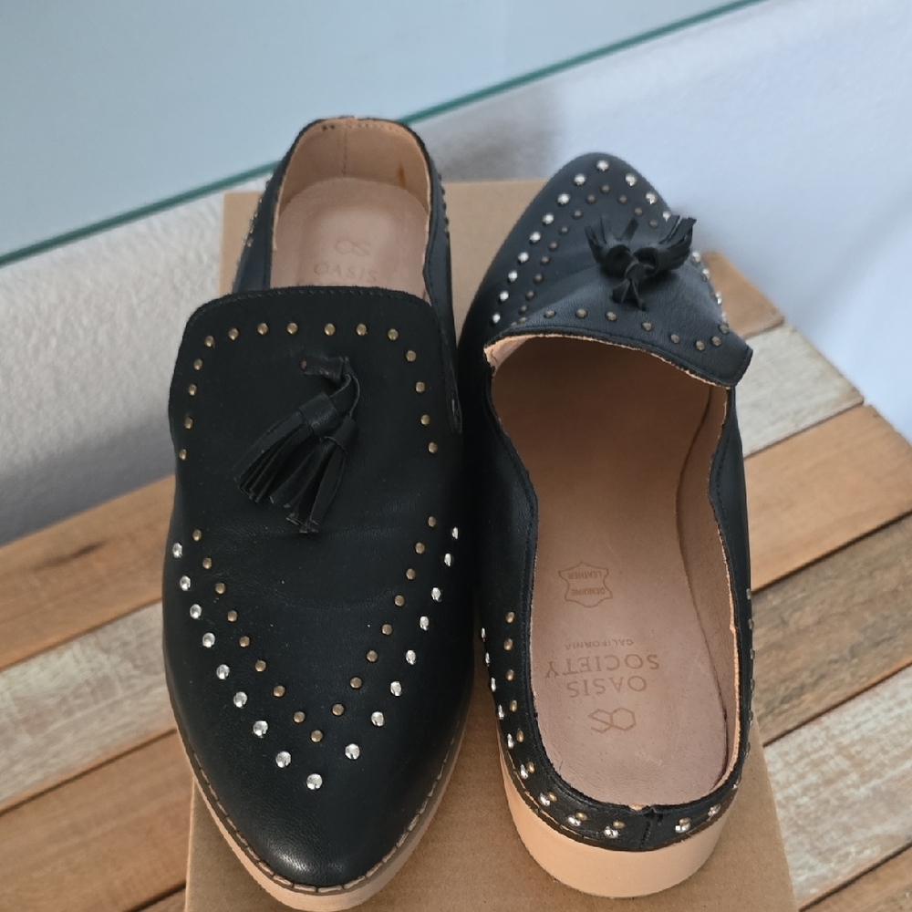 Vici Black Studded Tassel Mules